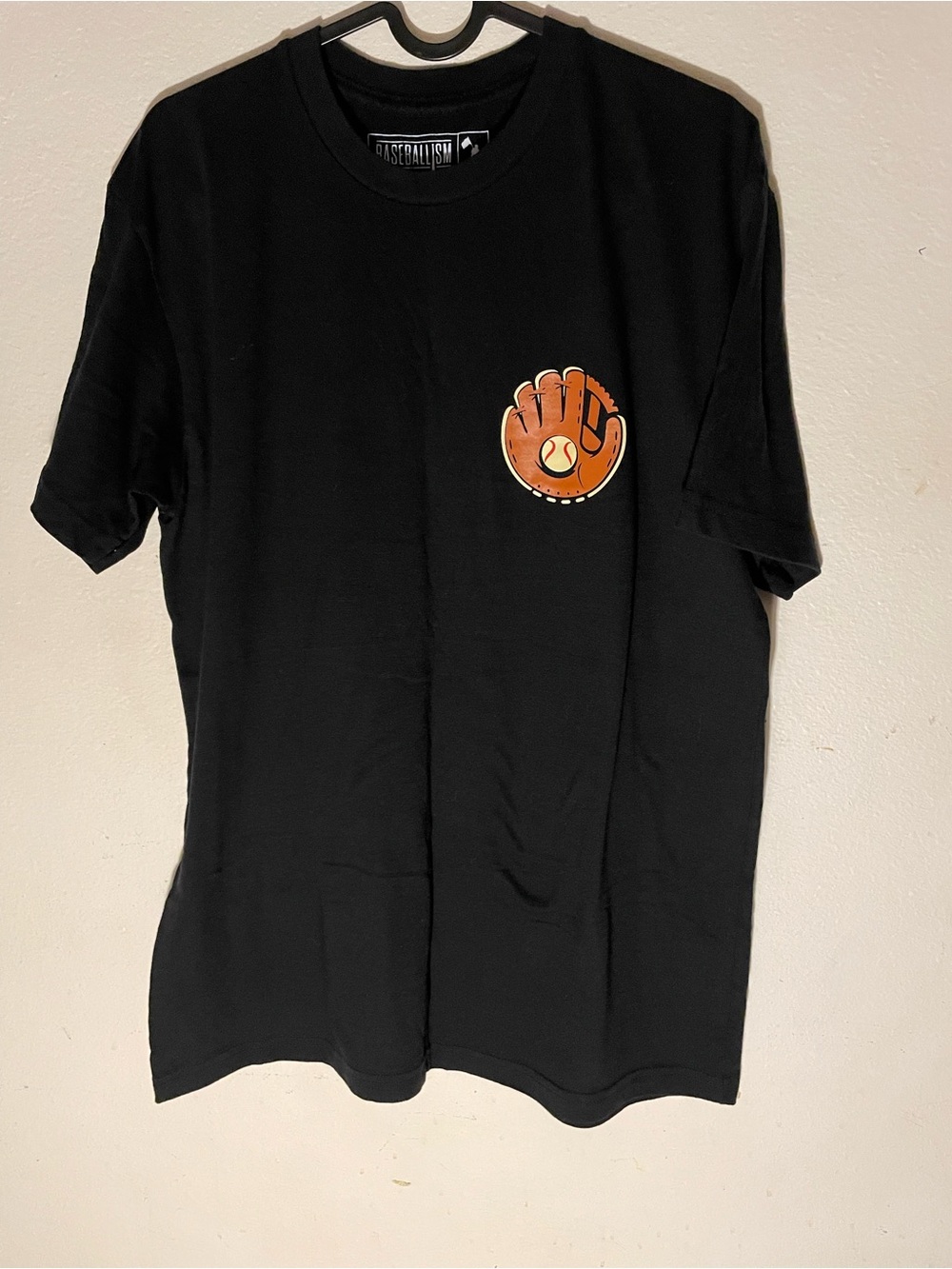 Baseballist Kids' Black Short Sleeve Tee with Orange Glove Graphic